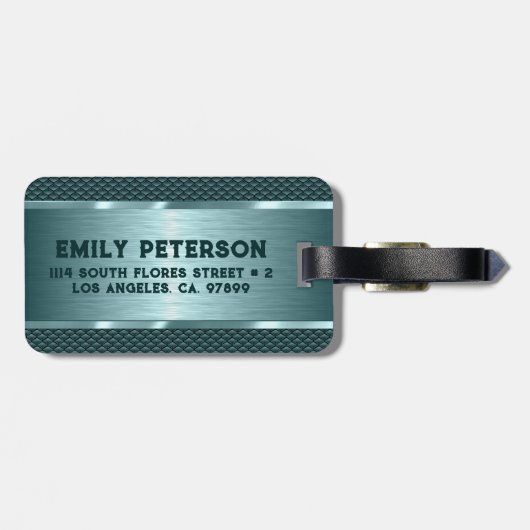 Metallic Green Texture Afbeelding Stripes Bagagelabel (Achterkant horizontaal)