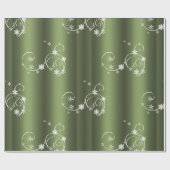 Metallic Green, White Swirls Kerstmis Cadeaupapier (Vlak)