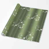 Metallic Green, White Swirls Kerstmis Cadeaupapier (Uitgerold)