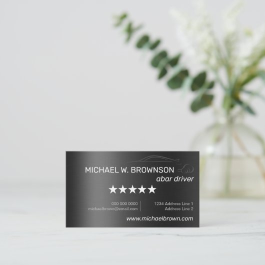 Metallic Grey Silver Minimal Driver Auto Visitekaartje (Staand voorkant)