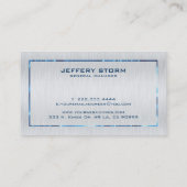 Metallic grijs blauwe rand geborsteld staal look visitekaartje (Achterkant)