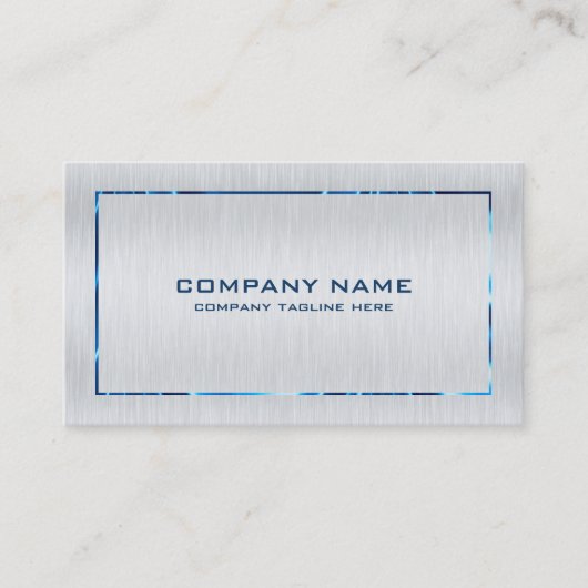 Metallic grijs blauwe rand geborsteld staal look visitekaartje (Voorkant)