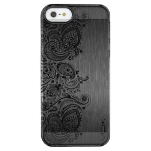 Metallic grijs geborsteld aluminium zwart Paisley  Doorzichtig iPhone SE/5/5s Hoesje