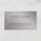 Metallic grijs geborsteld staal, zilveren rand acc visitekaartje (Achterkant)