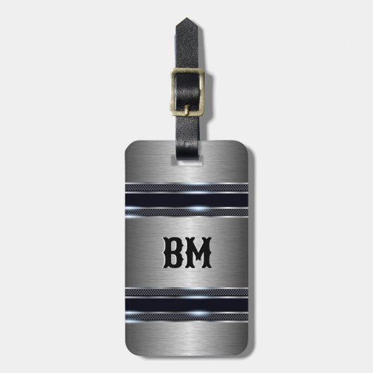 Metallic grijs industrieel geometrisch ontwerp bagagelabel (Voorkant verticaal)