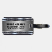 Metallic grijs industrieel geometrisch ontwerp bagagelabel (Achterkant horizontaal)