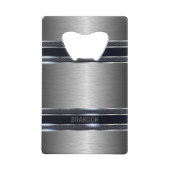 Metallic grijs textuur industrieel geometrisch ont creditkaart flessenopener (Voorkant)