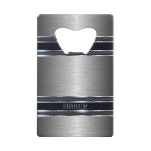 Metallic grijs textuur industrieel geometrisch ont creditkaart flessenopener