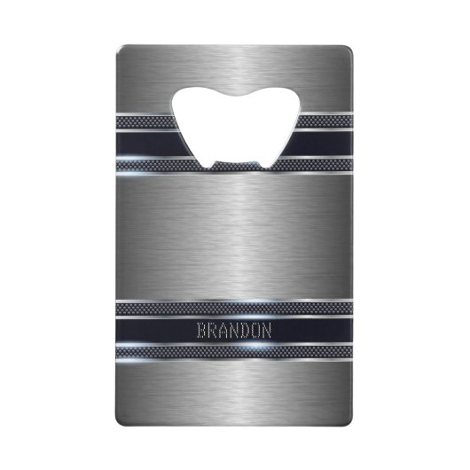 Metallic grijs textuur industrieel geometrisch ont creditkaart flessenopener (Voorkant)