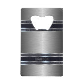 Metallic grijs textuur industrieel geometrisch ont creditkaart flessenopener (Achterkant)