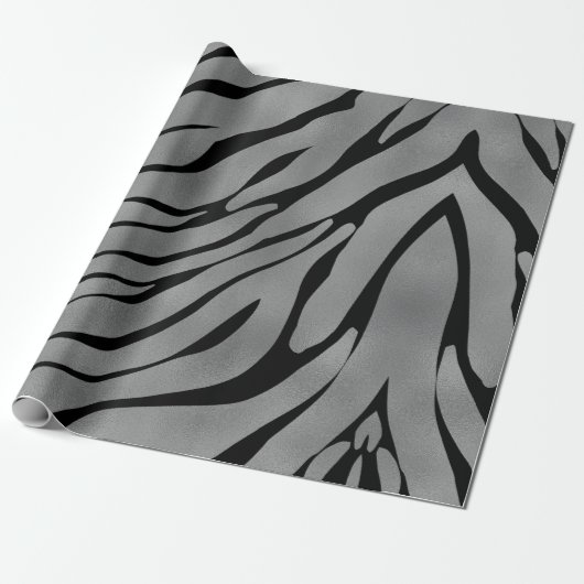 Metallic grijs Zebra Patroon Cadeaupapier (Uitgerold)