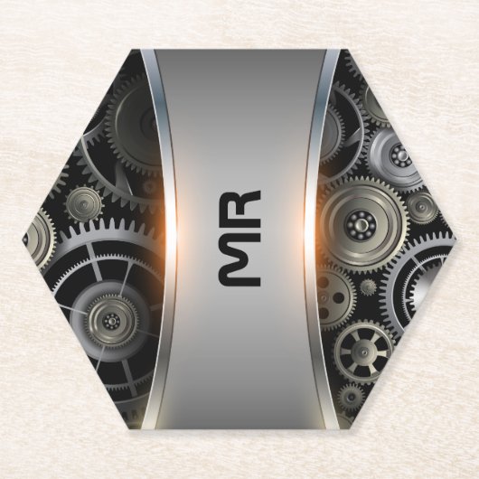 Metallic grijze masculine achtergronddruk kartonnen onderzetters (Voorkant)