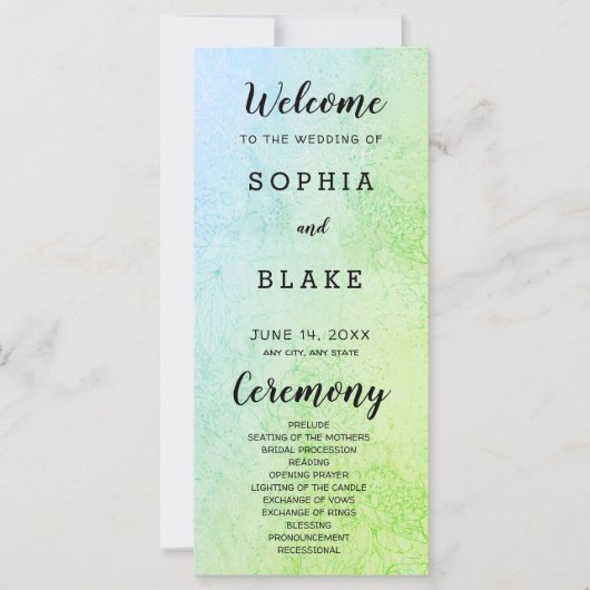 Metallic groen en blauw en bloemig huwelijksprogra (Voorkant)