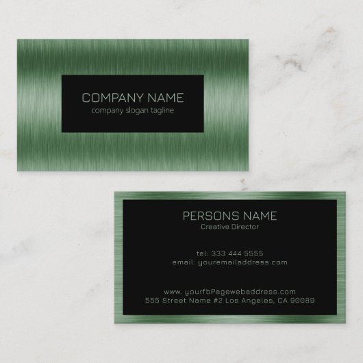 Metallic groene geborstelde aluminium textuur visitekaartje (Voorkant / Achterkant)