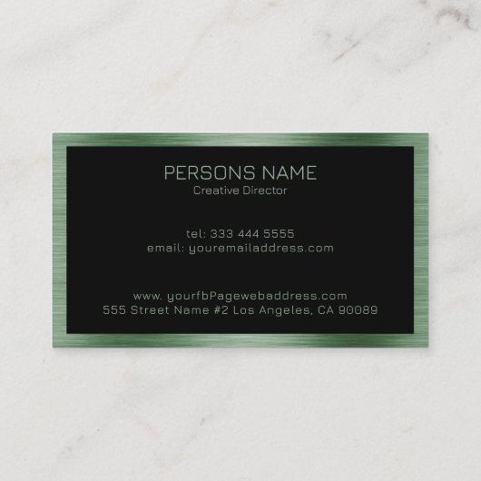 Metallic groene geborstelde aluminium textuur visitekaartje (Achterkant)