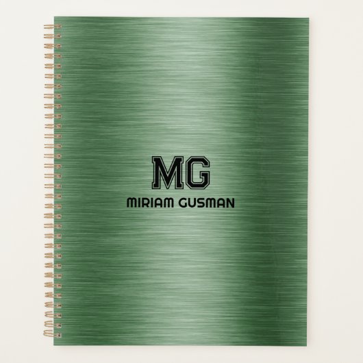 Metallic groene textuur aangepaste zwarte tekst planner (Voorkant)