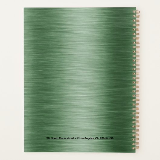 Metallic groene textuur aangepaste zwarte tekst planner (Achterkant)