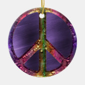 Metallic Grunge Paarse Peace Sign-kerstdecor Keramisch Ornament (Voorkant)