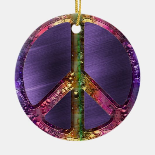 Metallic Grunge Paarse Peace Sign-kerstdecor Keramisch Ornament (Voorkant)