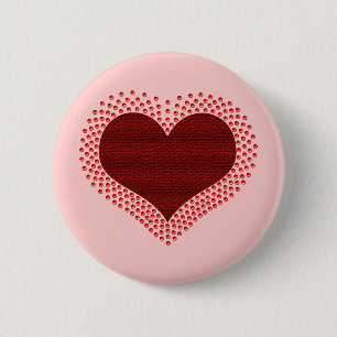 Metallic Heart Button, rood Ronde Button 5,7 Cm