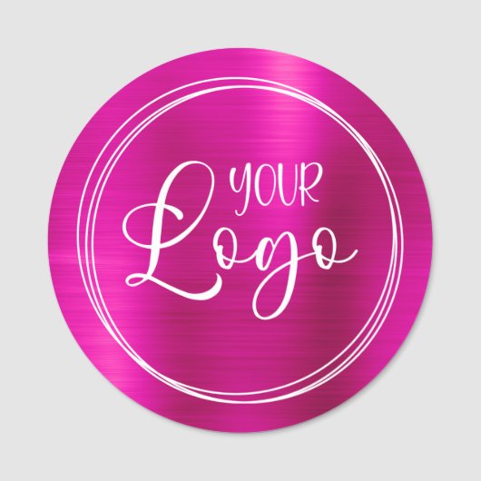 Metallic Heet Roze Cirkelvormige Logo Naamplaatje (Voorkant)