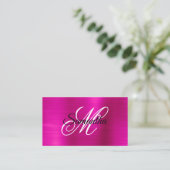 Metallic Hete Roze Folie Fancy Monogram Visitekaartje (Staand voorkant)