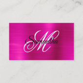 Metallic Hete Roze Folie Fancy Monogram Visitekaartje (Voorkant)