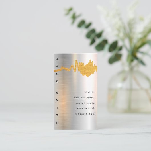 Metallic High Gloss | Brass Scribble Visitekaartje (Staand voorkant)