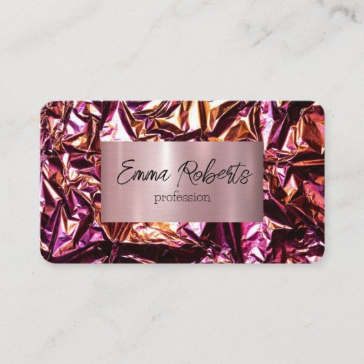 Metallic holografisch roze visitekaartje (Voorkant)