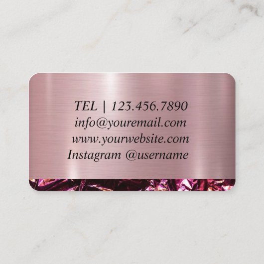 Metallic holografisch roze visitekaartje (Achterkant)
