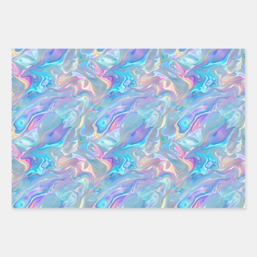 Metallic Holographic Pattern Blue Purple Girly Inpakpapier Vel (Voorkant 2)