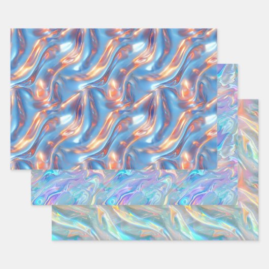 Metallic Holographic Pattern Blue Purple Girly Inpakpapier Vel (Set)