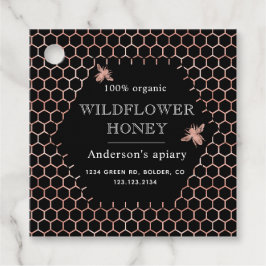 metallic honingraat roos gouden monogram honingpot bedankjes labels