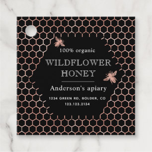 metallic honingraat roos gouden monogram honingpot bedankjes labels