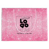 Metallic Hot Pink Glitter Logo Papier boodschappen Groot Cadeauzakje (Voorkant)