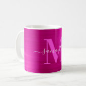 Metallic Hot Pink Signature Monogram Koffiemok (Voorkant links)