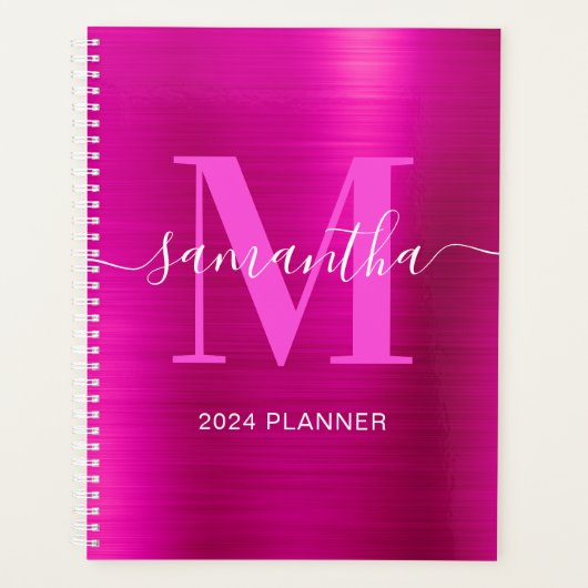 Metallic Hot Pink Signature Monogram Planner (Voorkant)