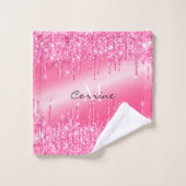 Metallic hot-roze druppelaar Glitter Monogramed Bad Handdoek (Wasdoekje)