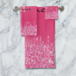 Metallic hot-roze druppelaar Glitter Monogramed Bad Handdoek