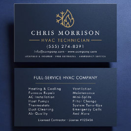 Metallic HVAC Navy Blue Gold Modern Visitekaartje