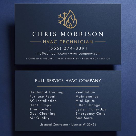 Metallic HVAC Navy Blue Gold Modern Visitekaartje