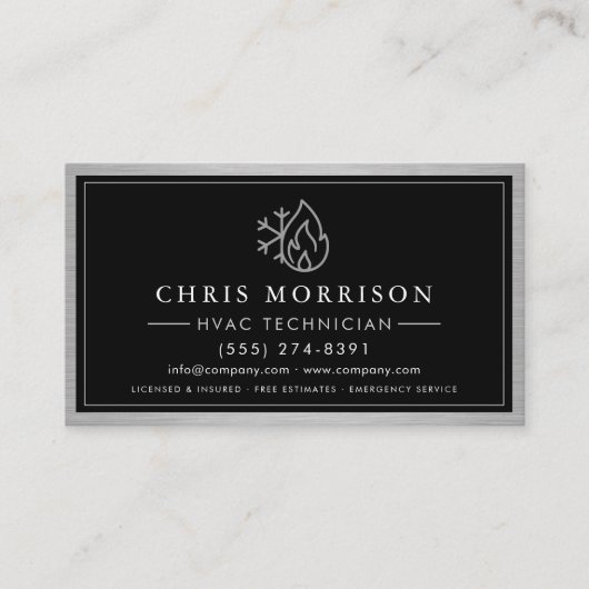 Metallic HVAC Technician QR Code Visitekaartje (Voorkant)