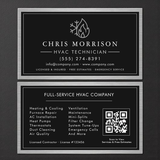 Metallic HVAC Technician QR Code Visitekaartje