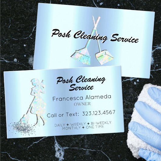 Metallic Ice Blue Sjabloon posh Cleaning Service Visitekaartje