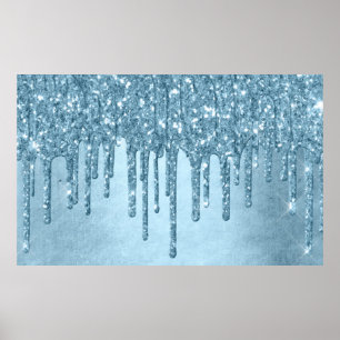 Metallic ijsblauwe druppel   Glitzy Glam Glitter M Poster