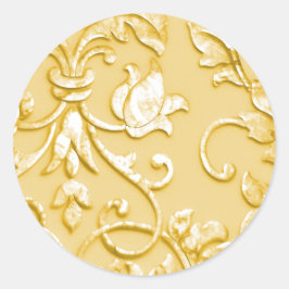 Metallic in reliëf gezette look Damask in Geel Ronde Sticker