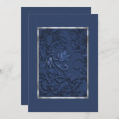 Metallic in reliëf gezette look Damask in Navy Blu Kaart (Voorkant / Achterkant)