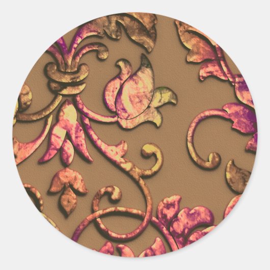 Metallic in reliëfdruk gezette look Damask Autumn  Ronde Sticker (Voorkant)