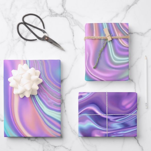 Metallic Iridescent Rainbow Pink Aqua Purple  Inpakpapier Vel (Voorkant)