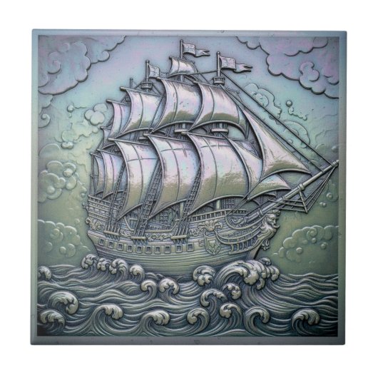 Metallic Iridescent Sailing Ship D1223 Tegeltje (Voorkant)